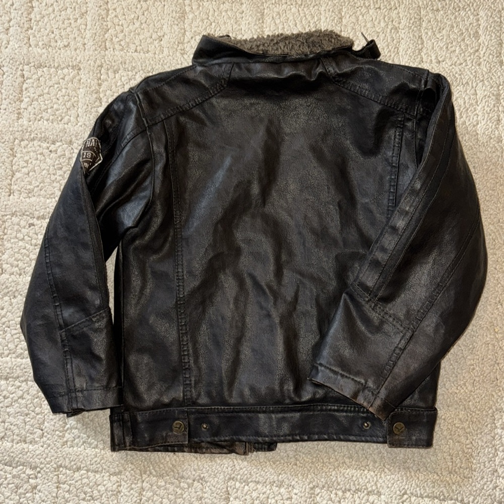 Boys Faux Leather Jacket with Sherpa Lining - Picture 5 of 8